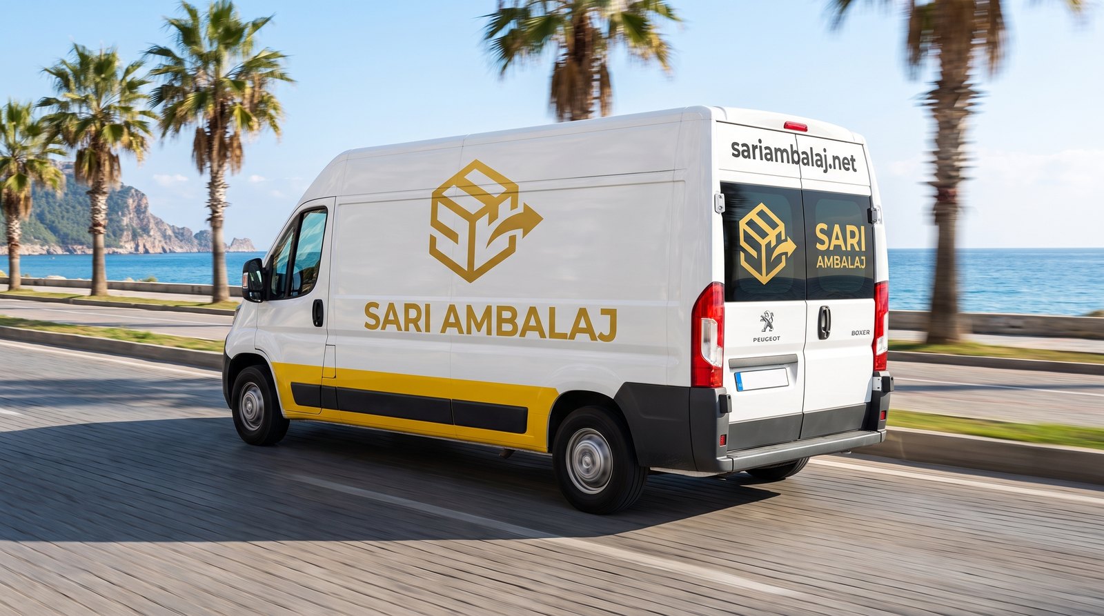 SARI AMBALAJ logolu Peugeot Boxer dağıtım aracı — Antalya